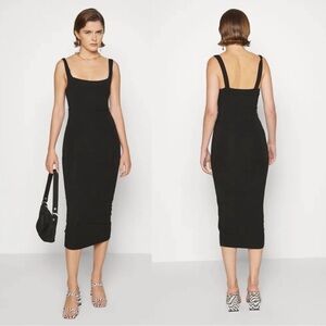 Good American 90’s Black Bodycon Midi Dress Square Neck